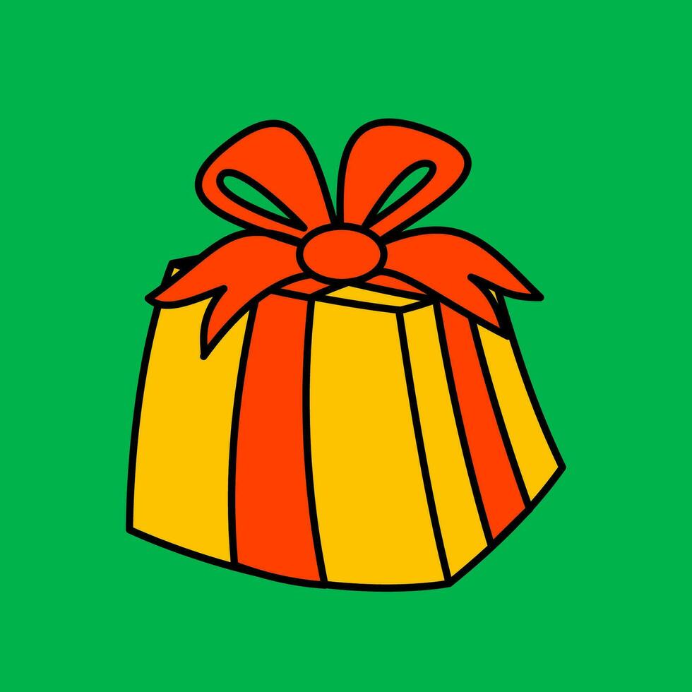 Merry Christmas and Happy New year trendy retro cartoon characters. Groovy hippie Christmas gift box icon. Vector Cartoon characters and elements