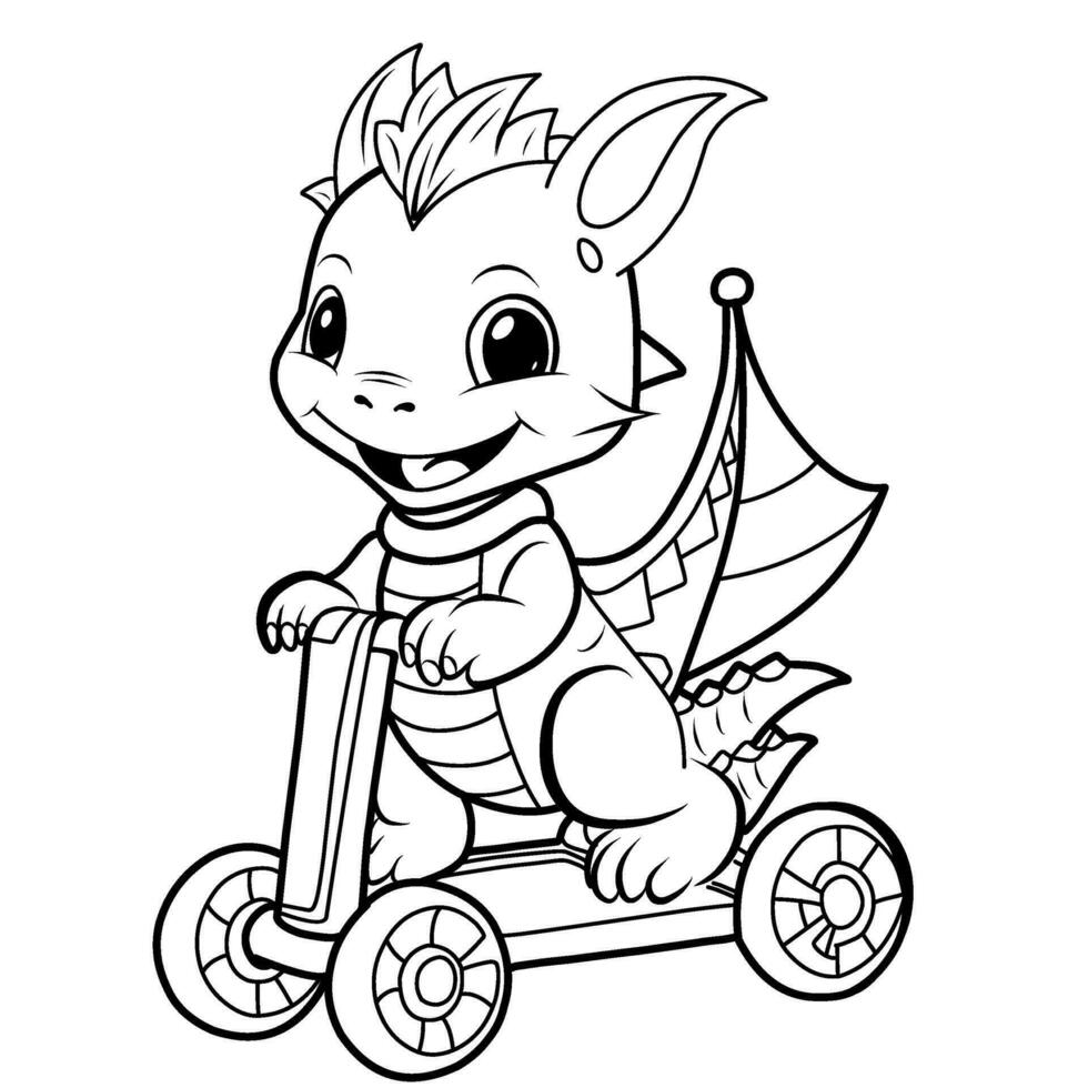 linda continuar piloto.simple línea ilustración para colorear.dragon año 2024 colorante página vector