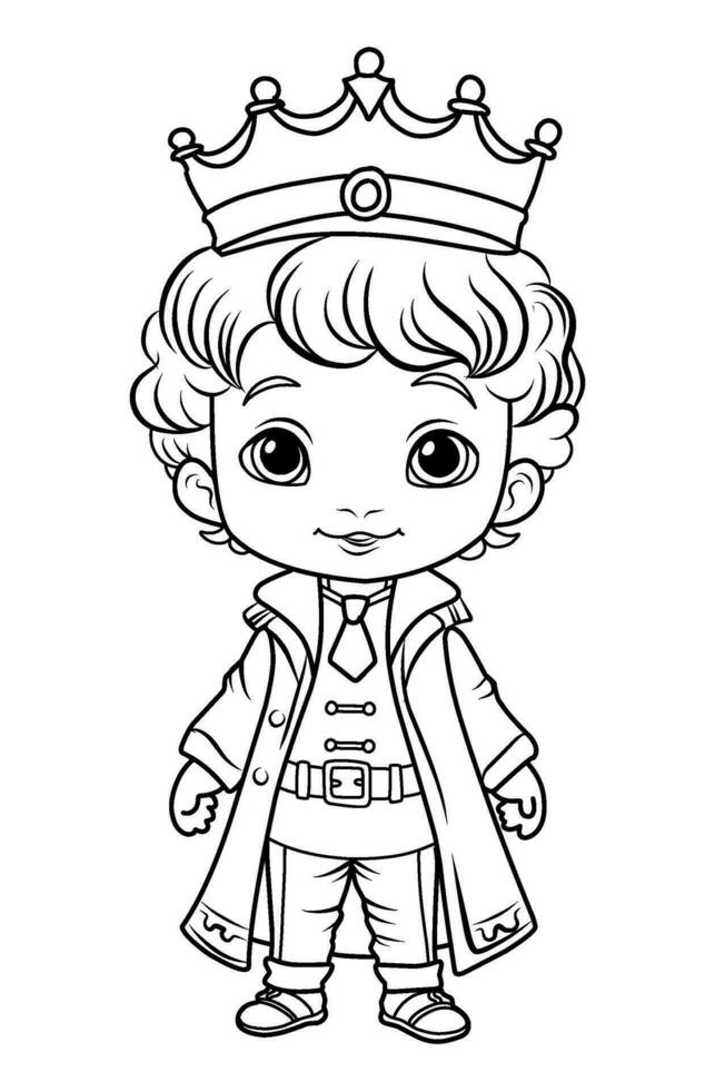 Prince coloring page. Coloring page prince in a crown and royal clothes vector