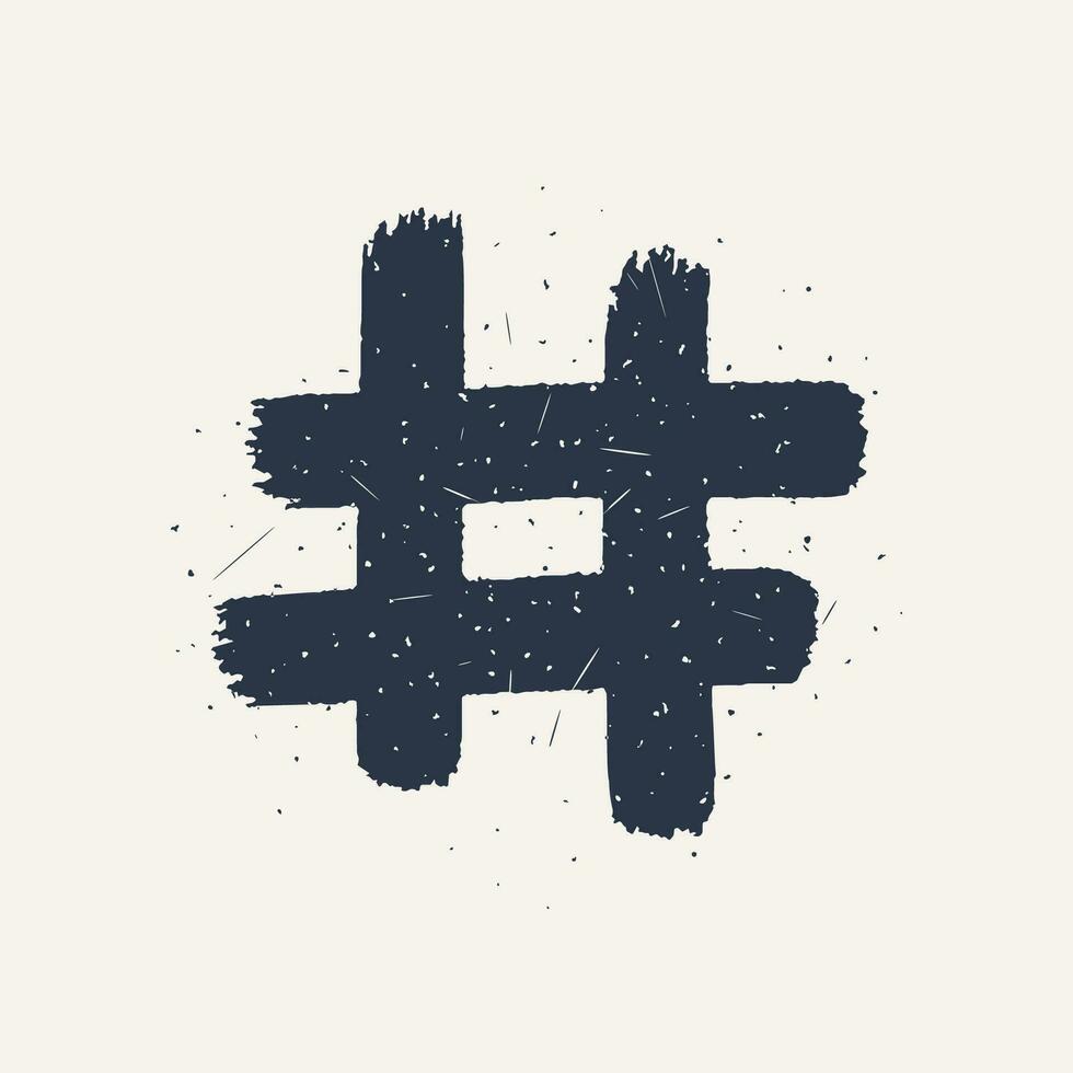 Hashtag, vector ink painted tag icon on white background. Hand Drawn vector illustration