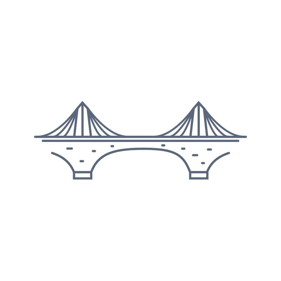 Bridge line vector icon - suspension bridge simple pictogram in linear style on white background. Vector illustration.