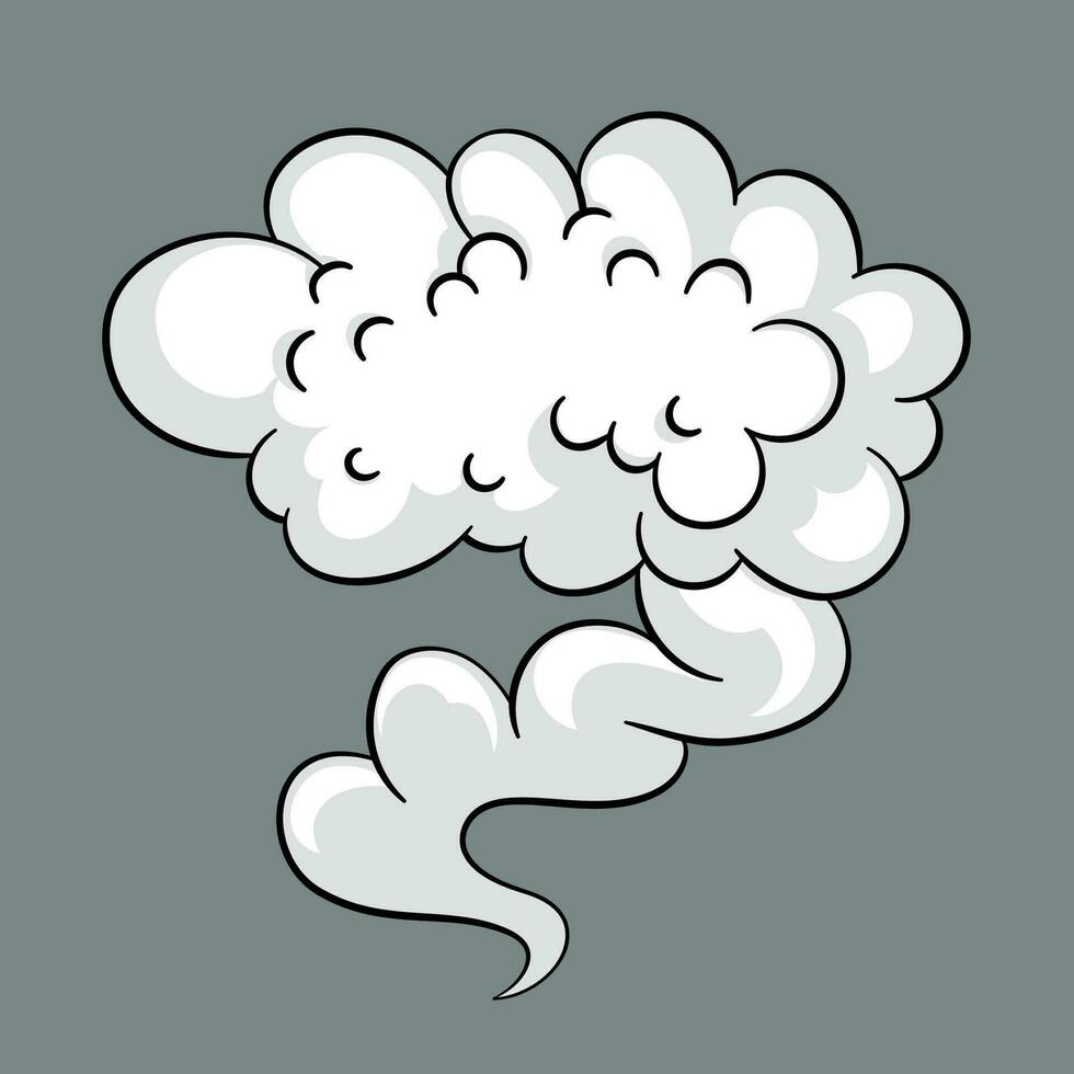 Comic cloud or smoke, cartoon vector motion effects, and explosions isolated on gray background. Vector illustration