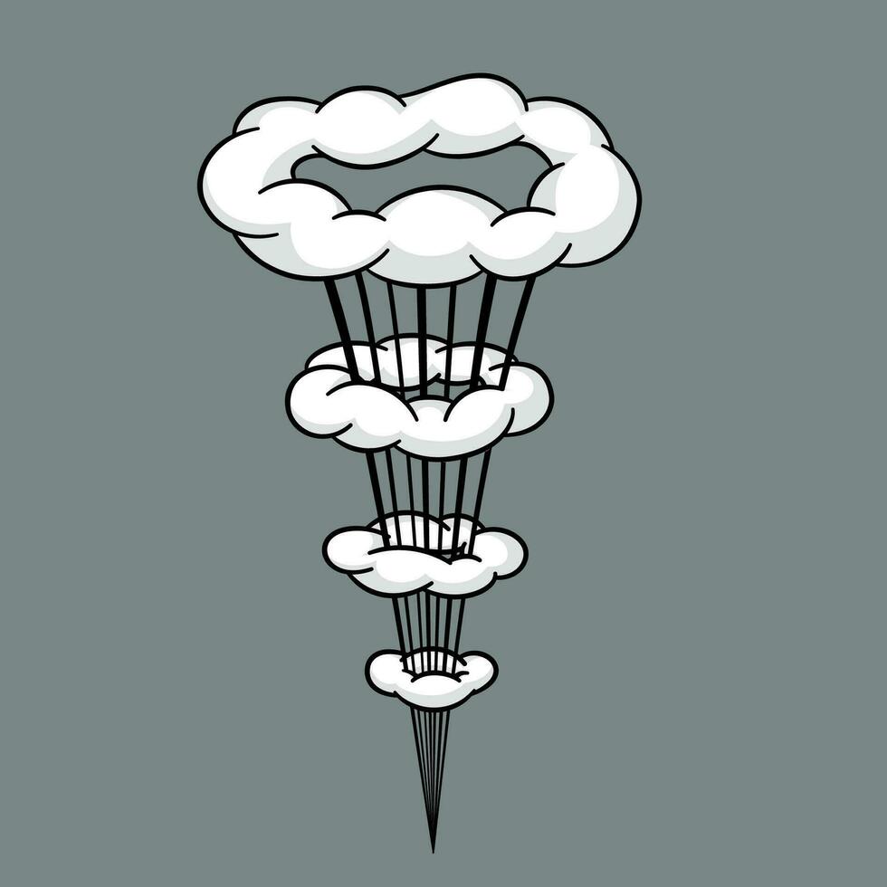 Comic cloud or smoke, cartoon vector motion effects, and explosions isolated on gray background. Vector illustration