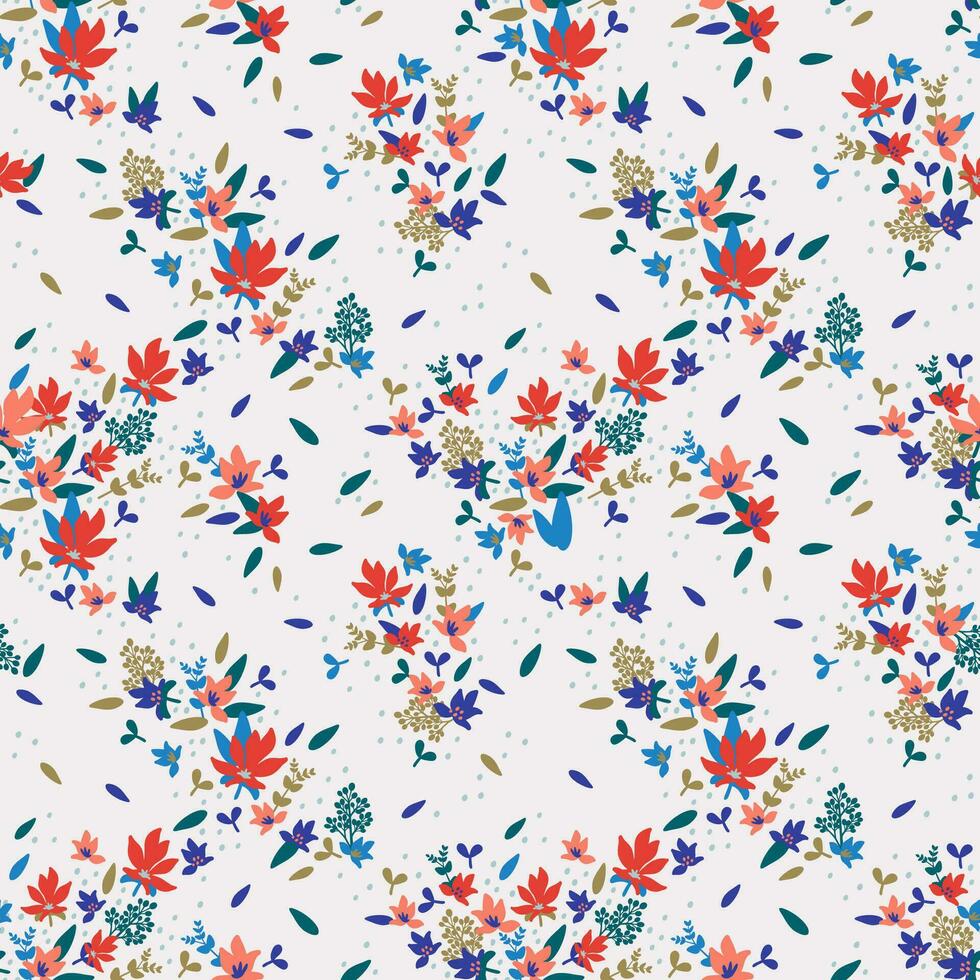 Seamless floral pattern, vector seamless background with spring flowers. Organic flat style vector illustration