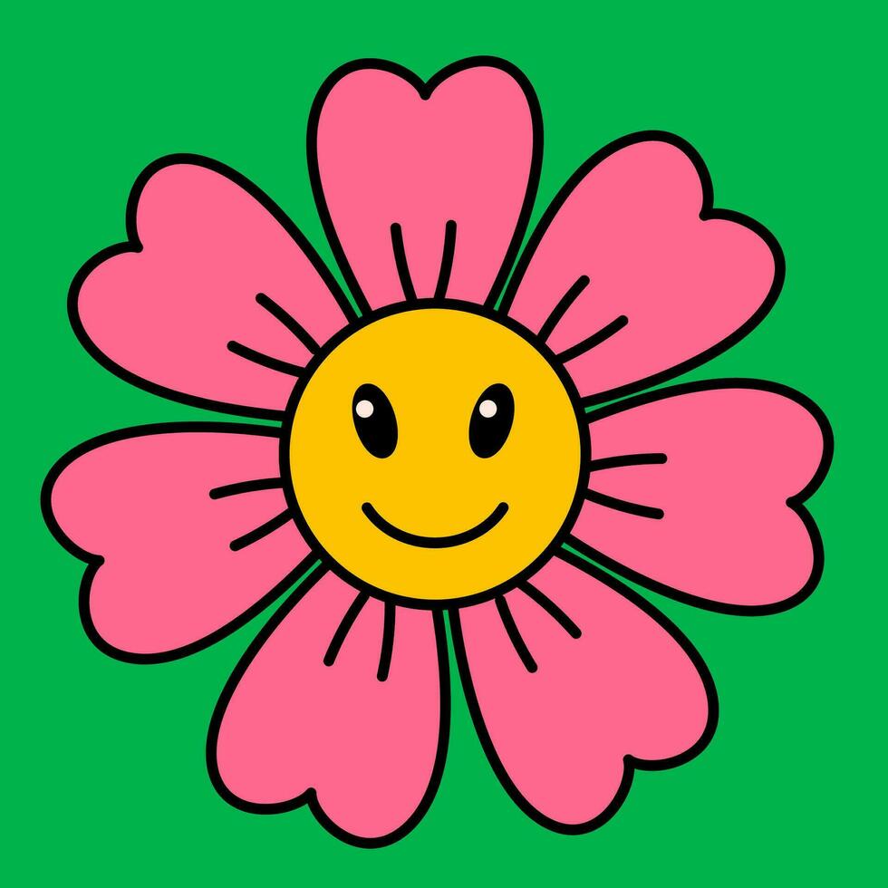 Cartoon vector funny cute Comic characters, daisy flower. Crazy cartoons Abstract vector collection in trendy retro comic style