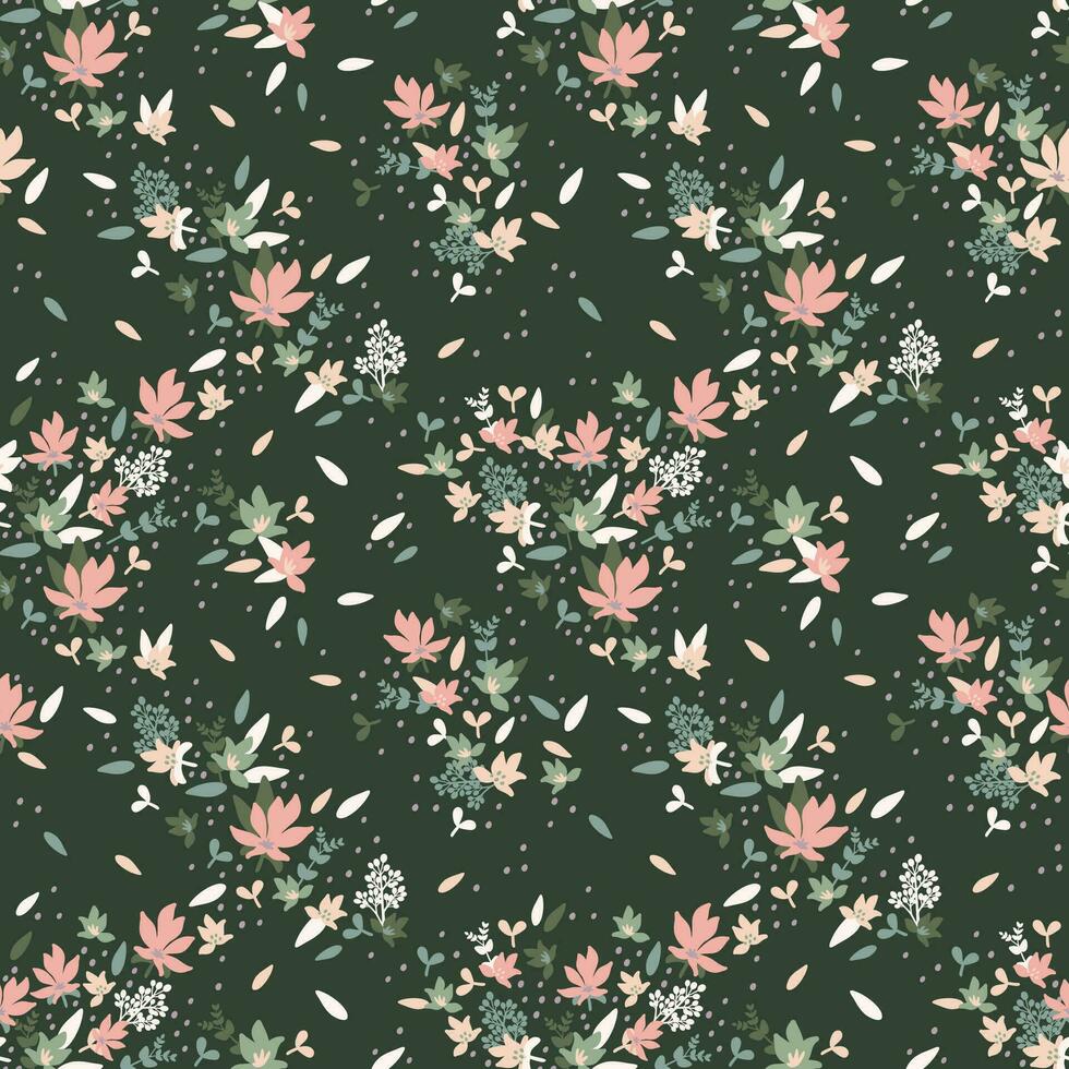 Seamless floral pattern, vector seamless background with spring flowers. Organic flat style vector illustration