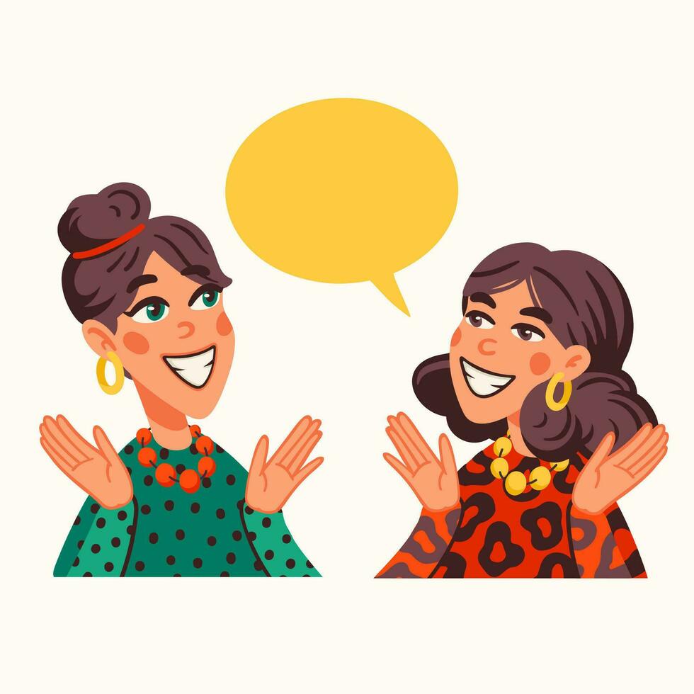 Talking girls, young females having a chat, flat vector illustration. Interview or business conversation