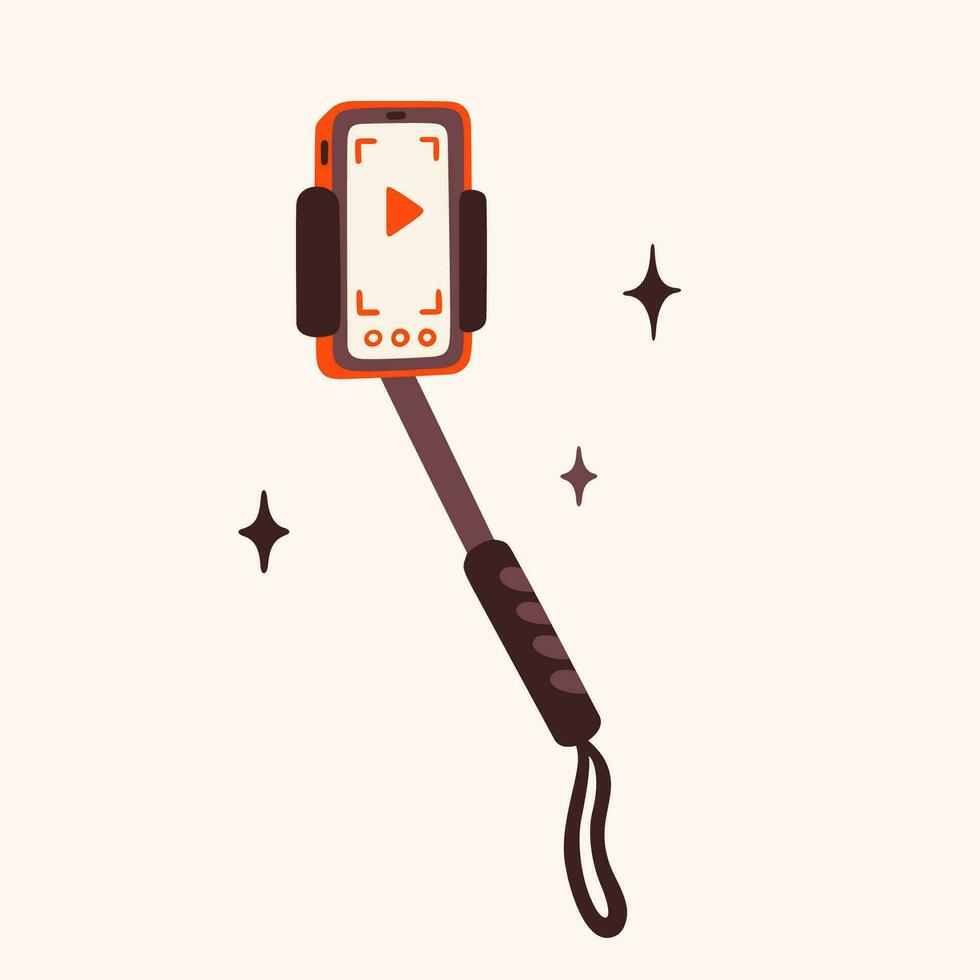 Selfie stick, equipment for making a blog or vlog vector illustration. Cartoon digital devices for making internet content vector flat illustration