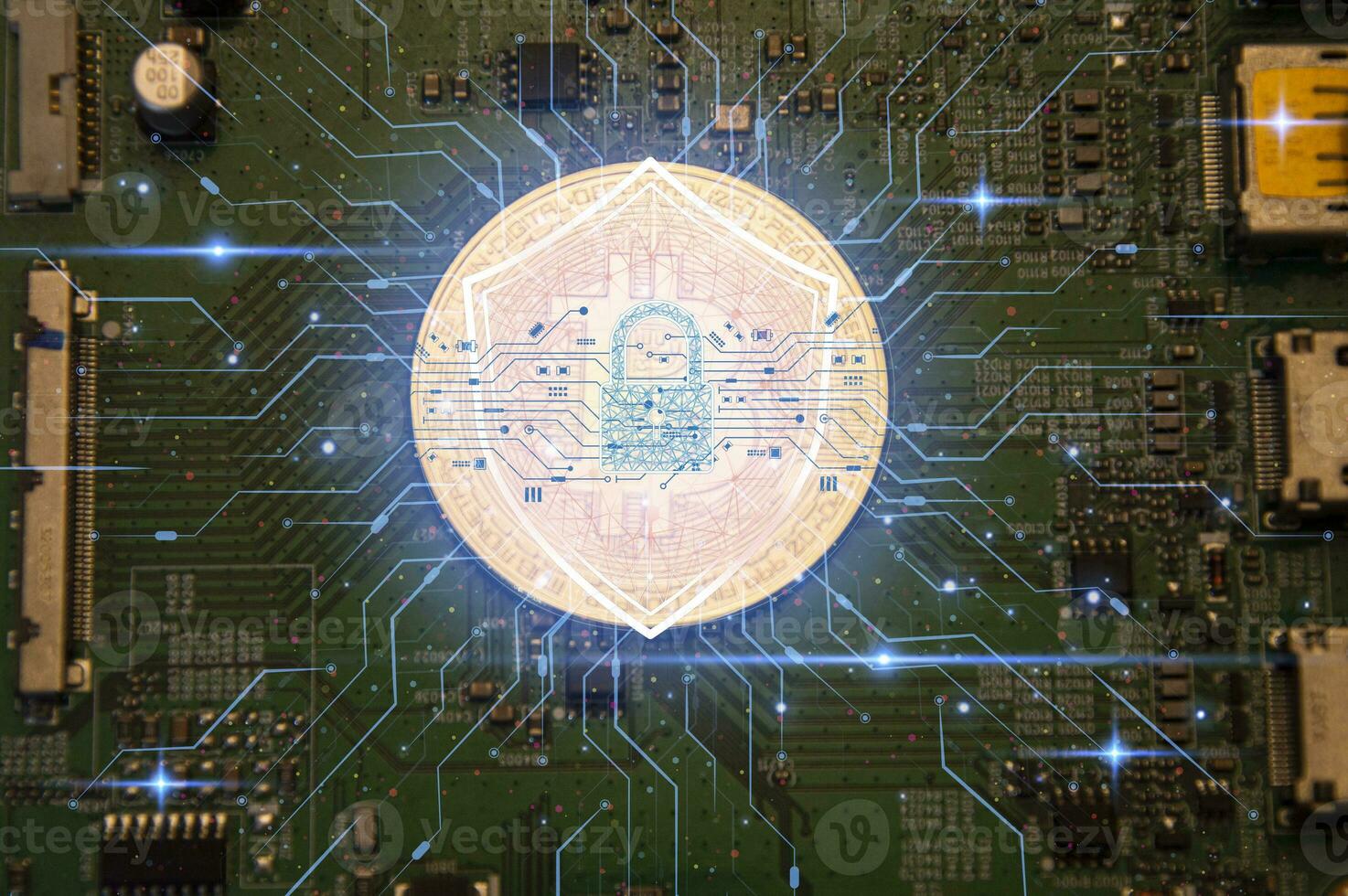 cybersecurity concept, user privacy security and encryption, secure internet access Future technology and cybernetics, screen padlock. photo