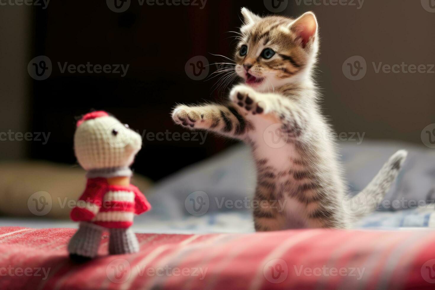 Indoor Adventures - Capturing a Kitten's Playful Energy - AI generated photo