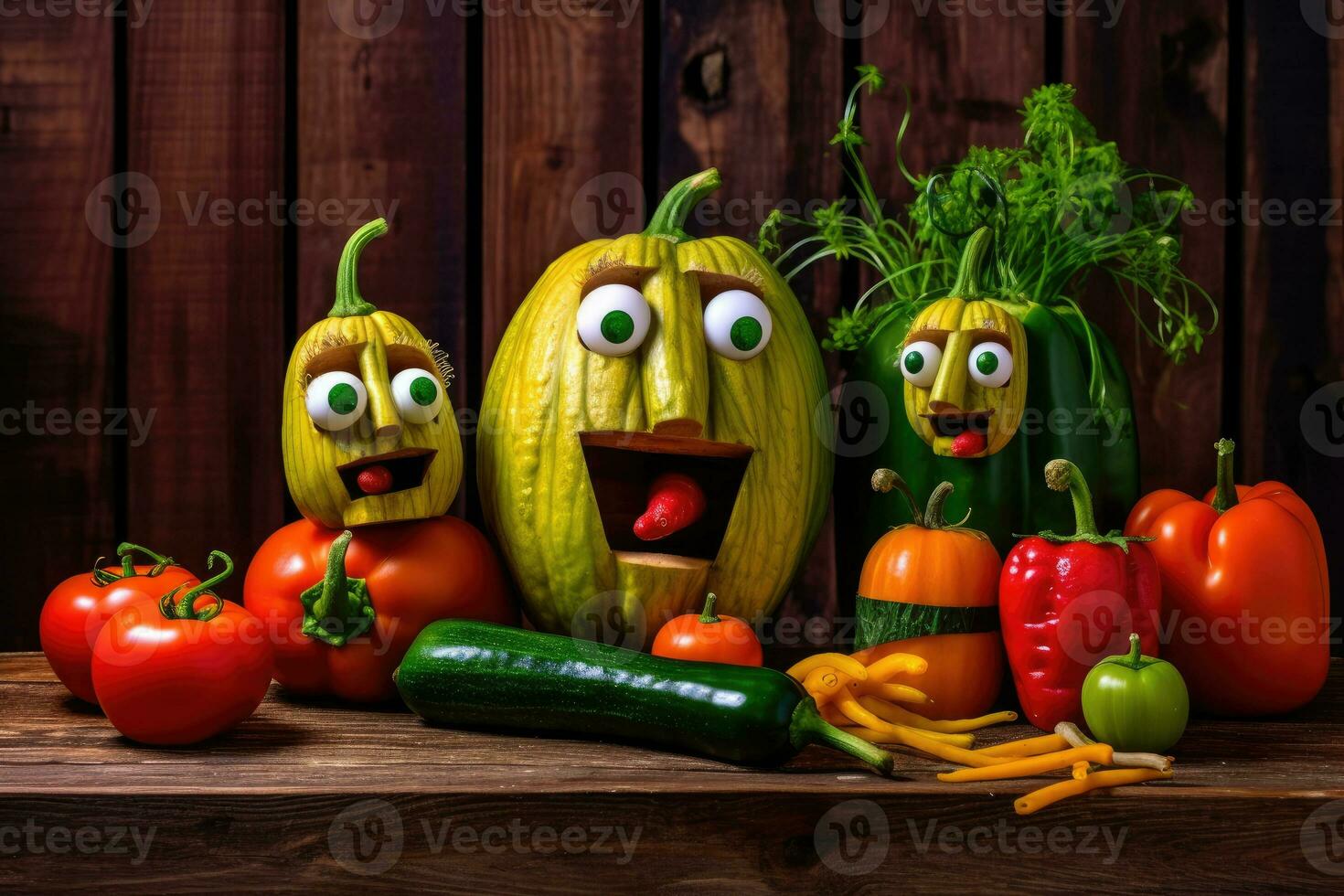 Rustic Humor - A Funny Face Made of Fresh Vegetables - AI generated photo