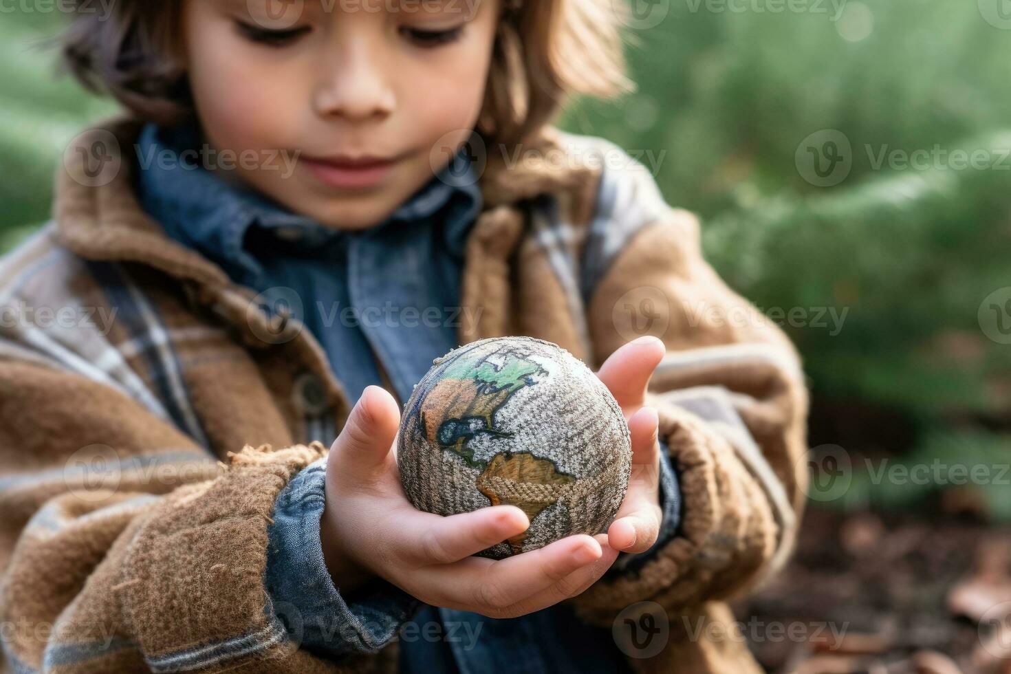 Small Hands, Big Responsibility - A Thoughtful Close-Up of Our Planet - AI generated photo