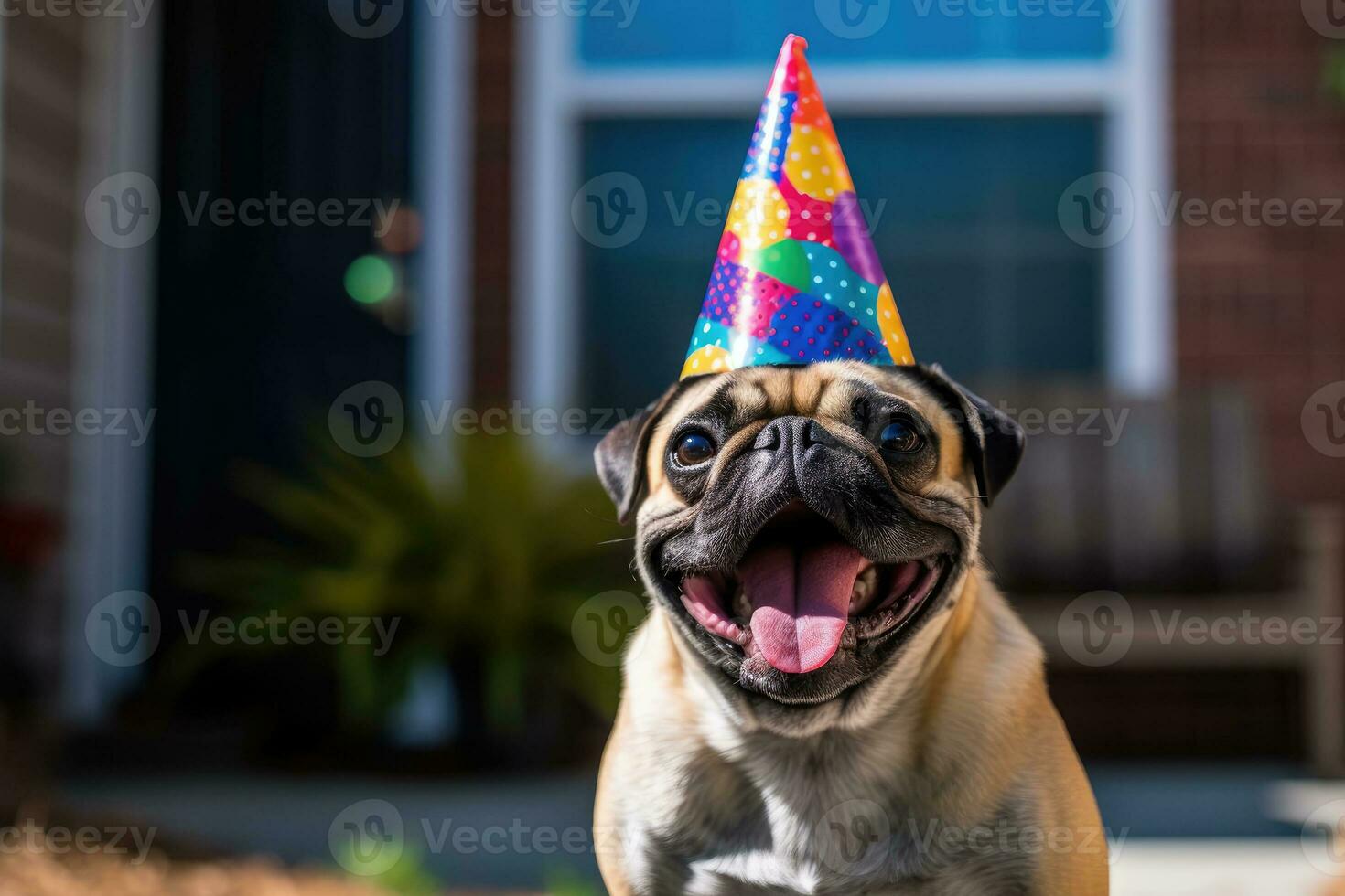 Tongue Out, Hat On - A Hilarious Home Portrait of a Pug - AI generated photo