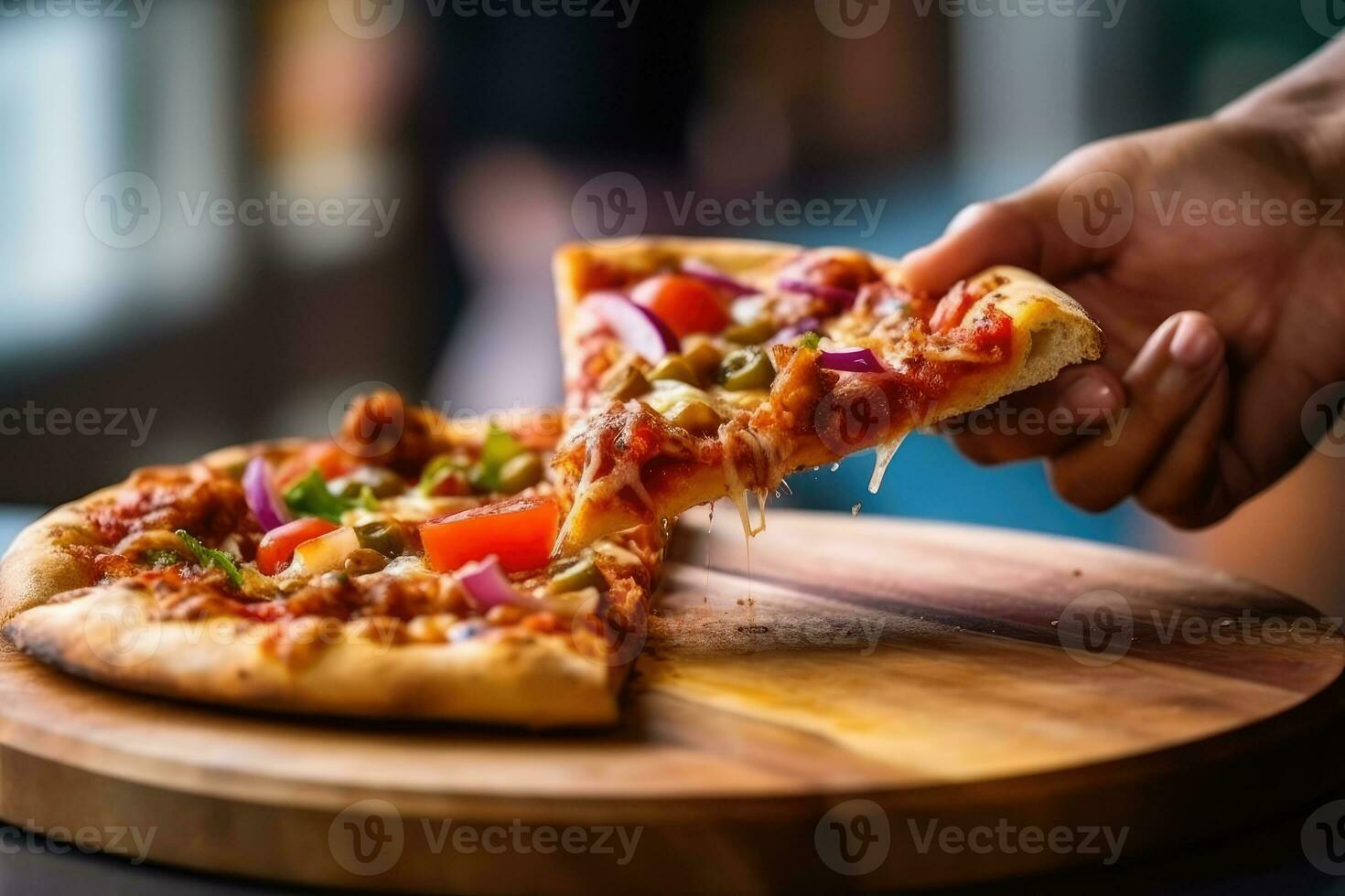 Slice of Heaven - A Tempting Close-Up of Melted Cheese Pizza - AI generated photo