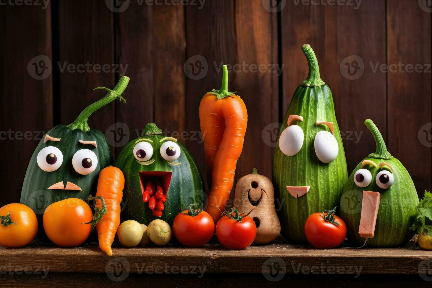 Amusing Arrangement - A Comical Vegetable Still Life - AI generated photo
