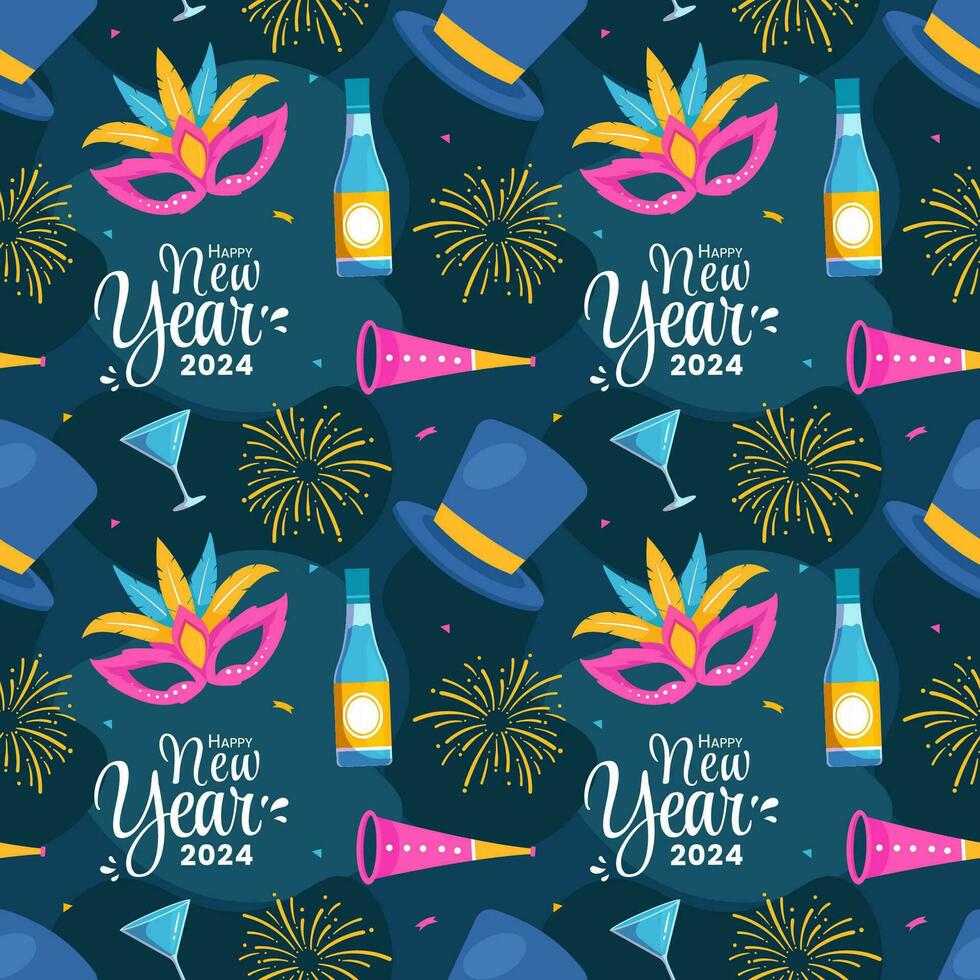 Happy New Year 2024 Seamless Pattern Illustration with Elements Decoration New Years Background vector