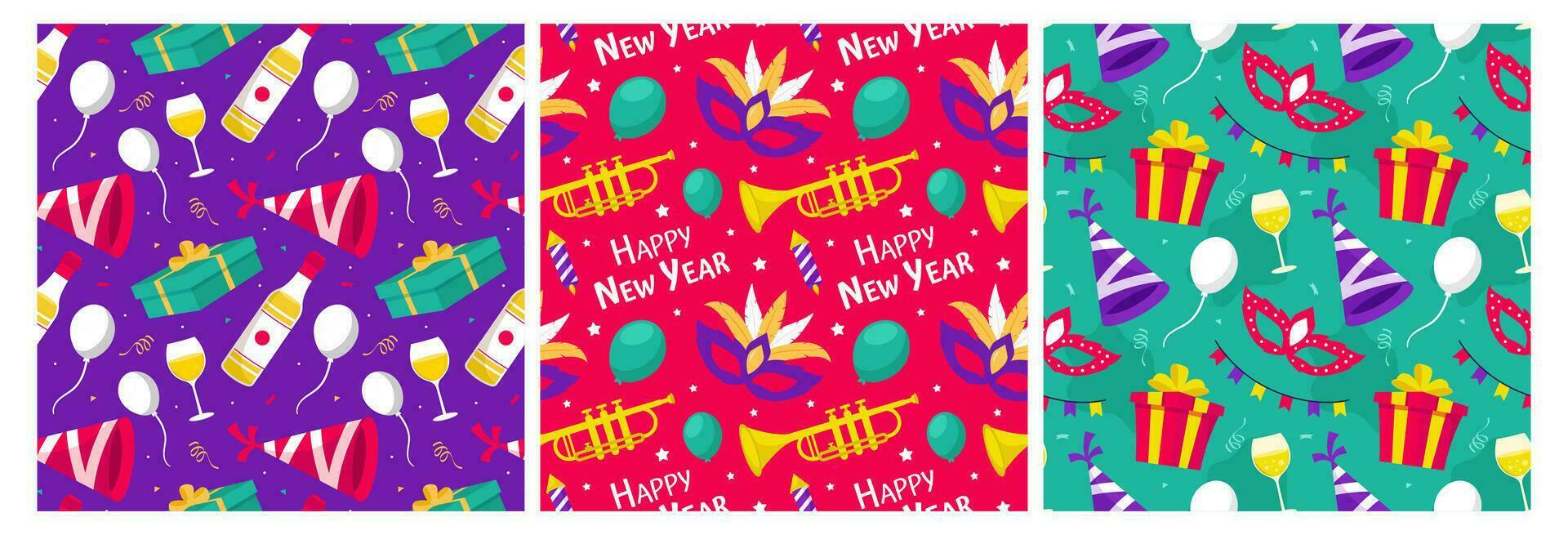 Set of Happy New Year 2024 Seamless Pattern Illustration with Elements New Years Background Design vector