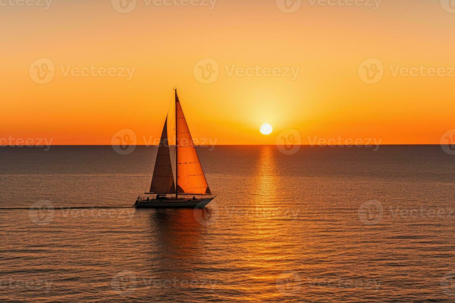 Horizon's Warm Embrace - A Serene Sunset on the Open Ocean - AI generated photo