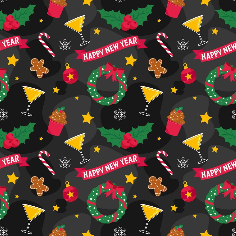 Happy New Year 2024 Seamless Pattern Illustration with Elements Decoration New Years Background vector