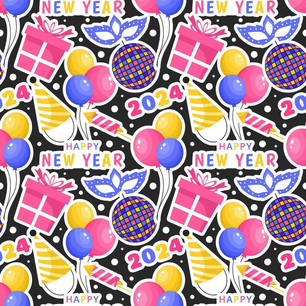 Happy New Year 2024 Seamless Pattern Illustration with Elements Decoration New Years Background vector