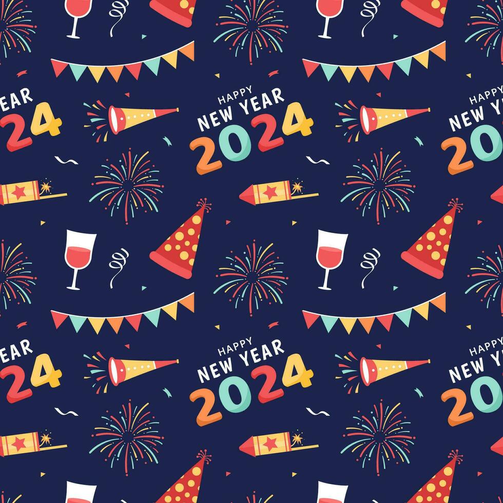 contento nuevo año 2024 sin costura modelo ilustración con elementos decoración nuevo años antecedentes vector