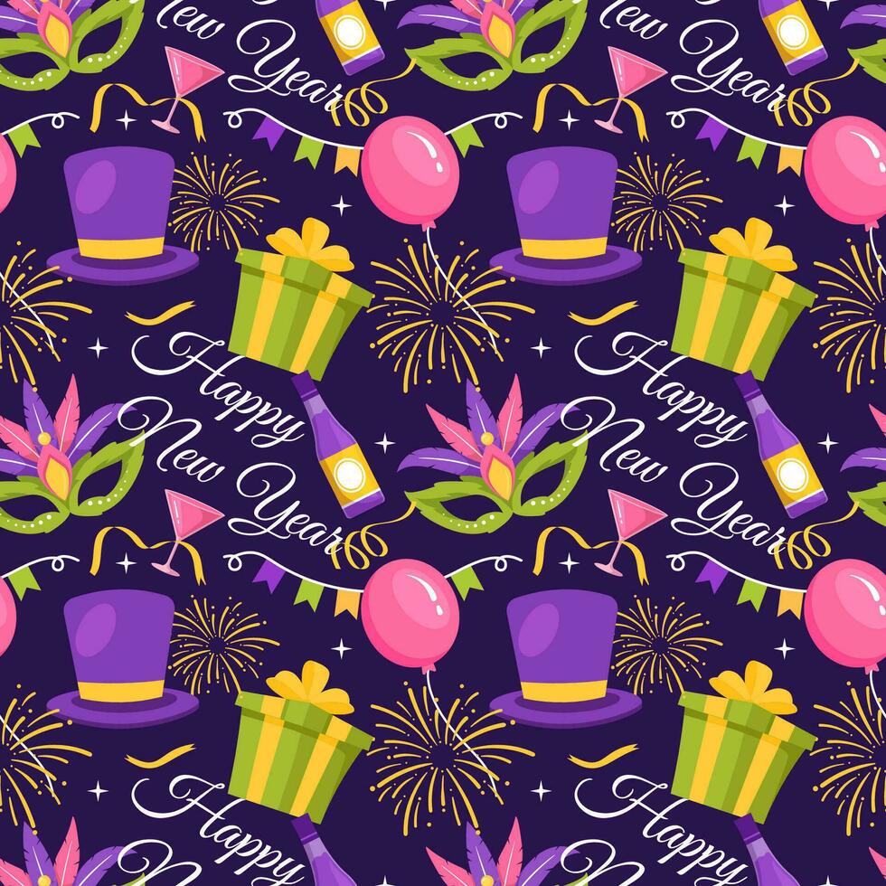 Happy New Year 2024 Seamless Pattern Illustration with Elements Decoration New Years Background vector
