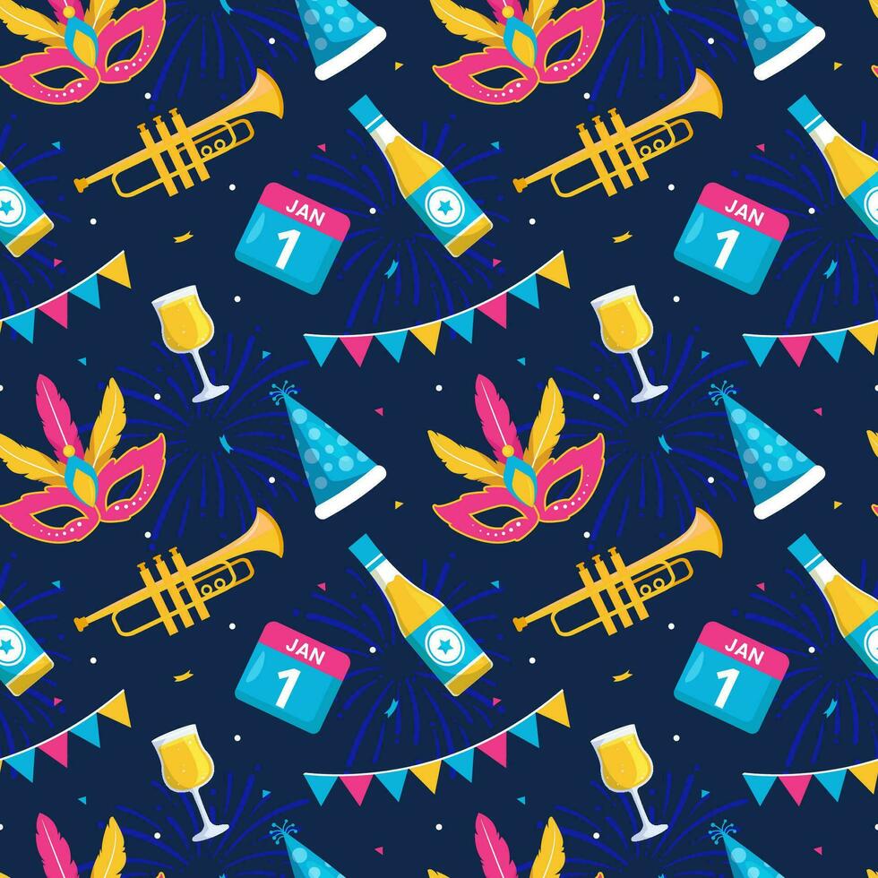 Happy New Year 2024 Seamless Pattern Illustration with Elements Decoration New Years Background vector