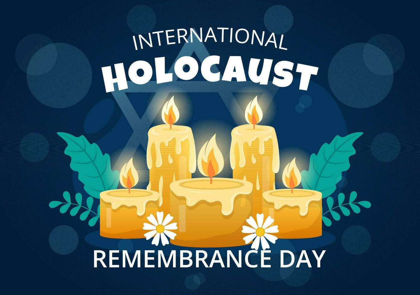 International Holocaust Remembrance Day Vector Illustration on 27 January with Yellow Star and Candle to Commemorates the Victims in Flat Background