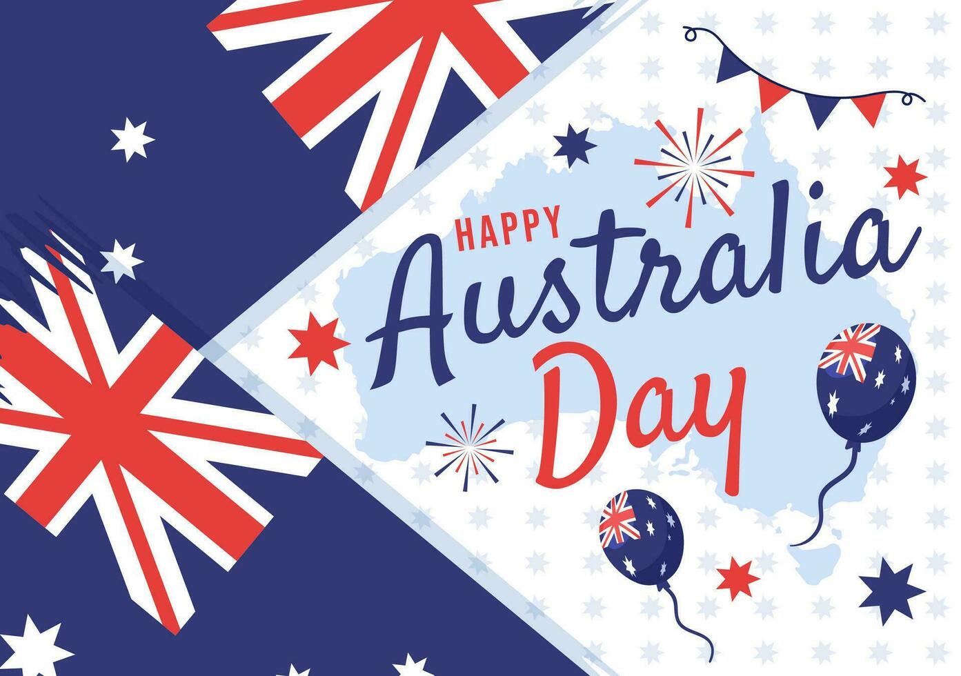 contento Australia día vector ilustración en 26 enero con mapa y australiano bandera para bandera o póster en plano dibujos animados antecedentes diseño