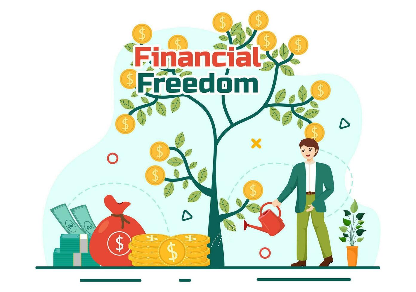 Financial Freedom Vector Illustration with Coins and Dollar to Save Money, Investment, Eliminate Debt, Expenses and Passive Income in Flat Background