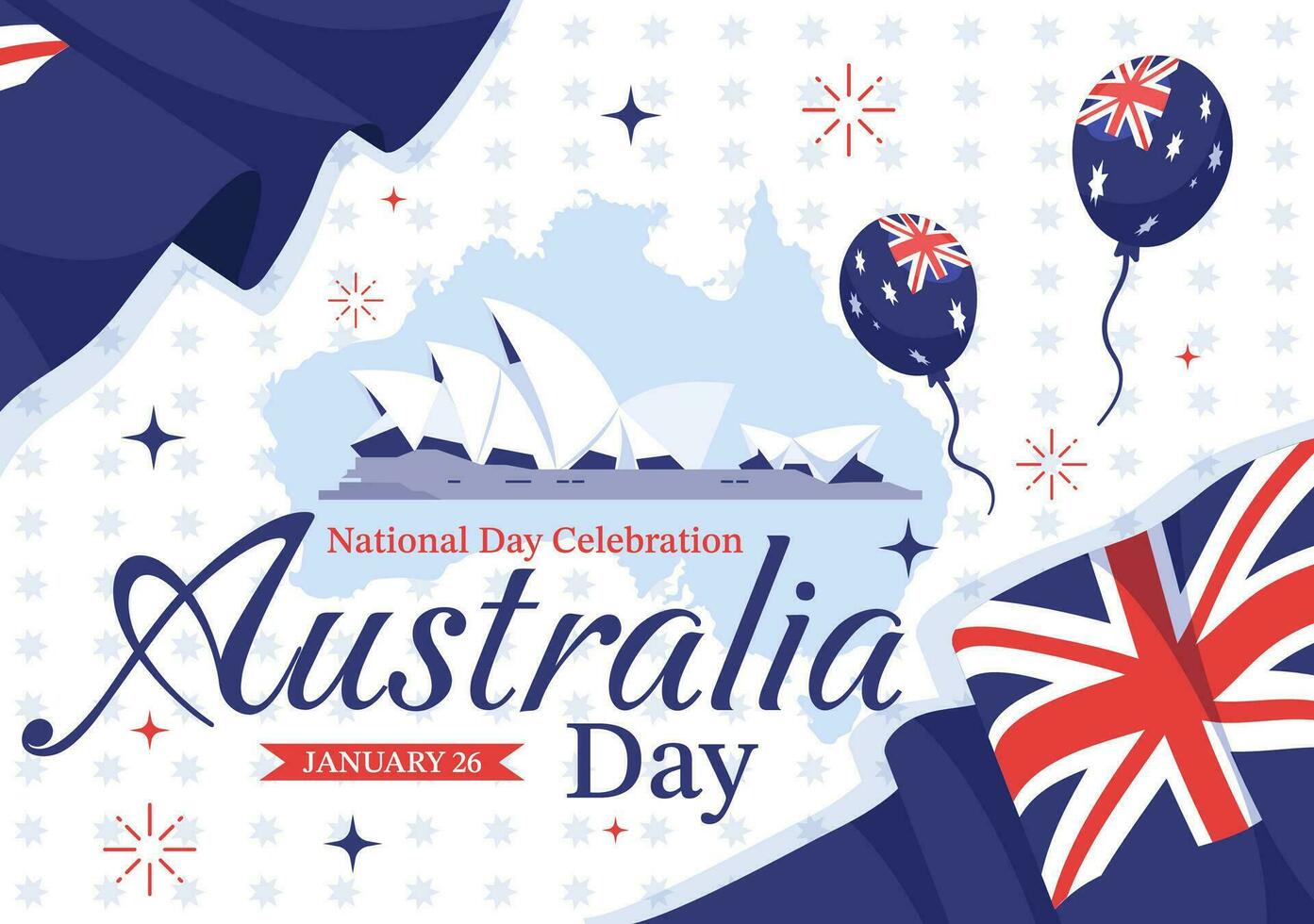 Happy Australia Day Vector Illustration on 26 January with Map and Australian Flag for Banner or Poster in Flat Cartoon Background Design