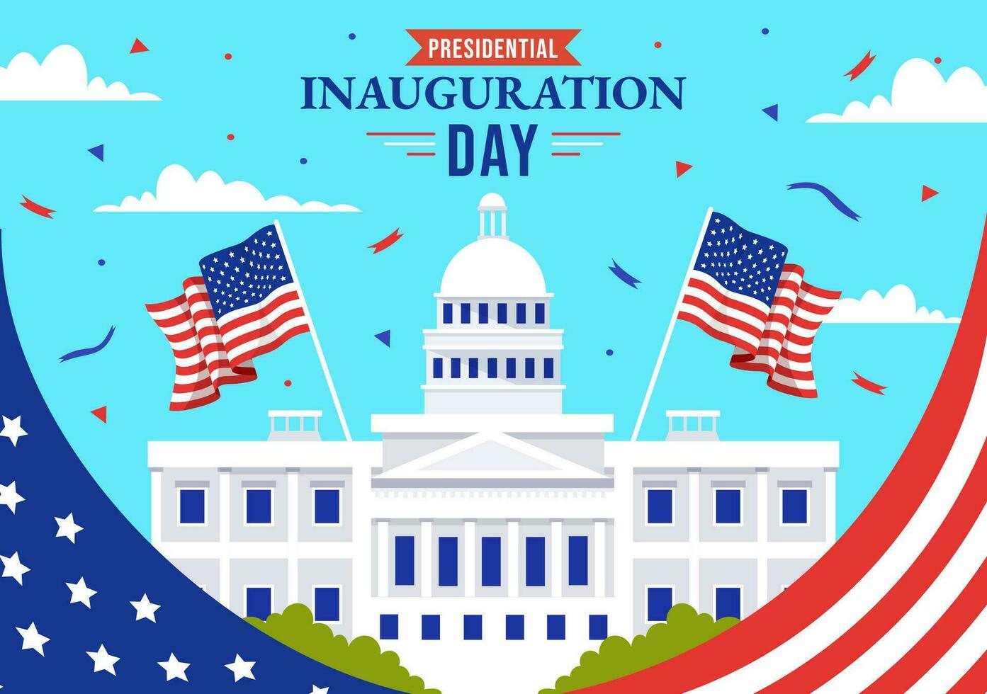 Estados Unidos presidencial inauguración día vector ilustración enero 20 con Capitolio edificio Washington corriente continua y americano bandera en antecedentes diseño