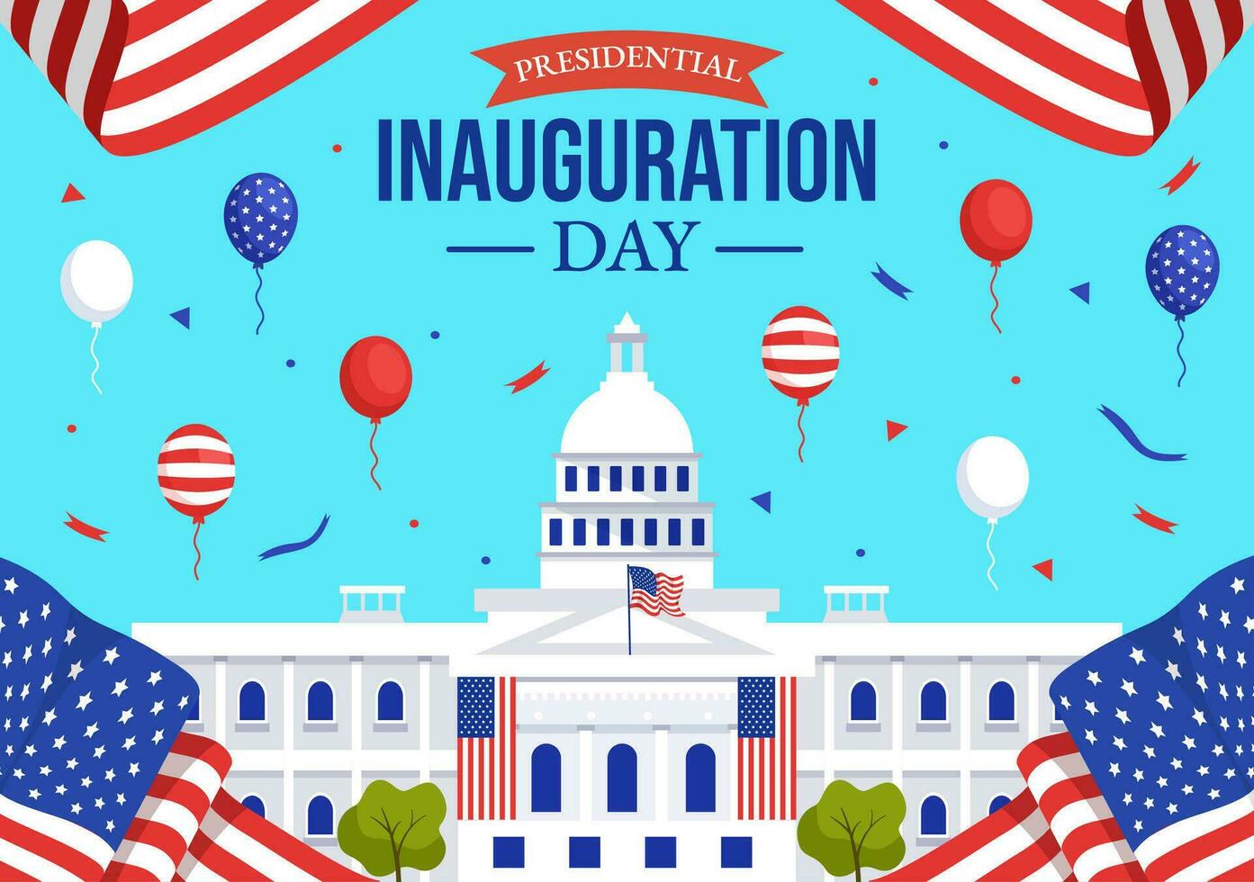 USA Presidential Inauguration Day Vector Illustration January 20 with Capitol Building Washington D.C. and American Flag in Background Design