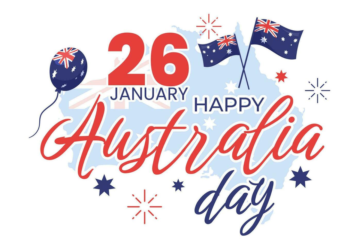 contento Australia día vector ilustración en 26 enero con mapa y australiano bandera para bandera o póster en plano dibujos animados antecedentes diseño