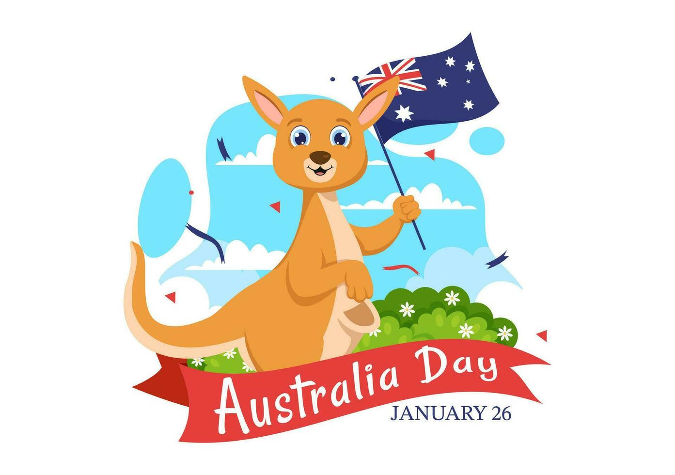 contento Australia día vector ilustración en 26 enero con mapa y australiano bandera para bandera o póster en plano dibujos animados antecedentes diseño