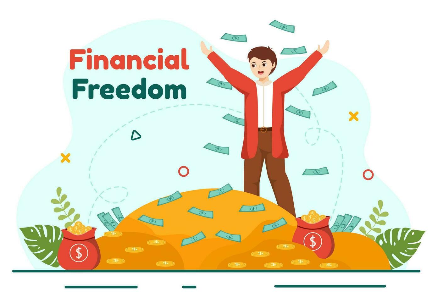 Financial Freedom Vector Illustration with Coins and Dollar to Save Money, Investment, Eliminate Debt, Expenses and Passive Income in Flat Background