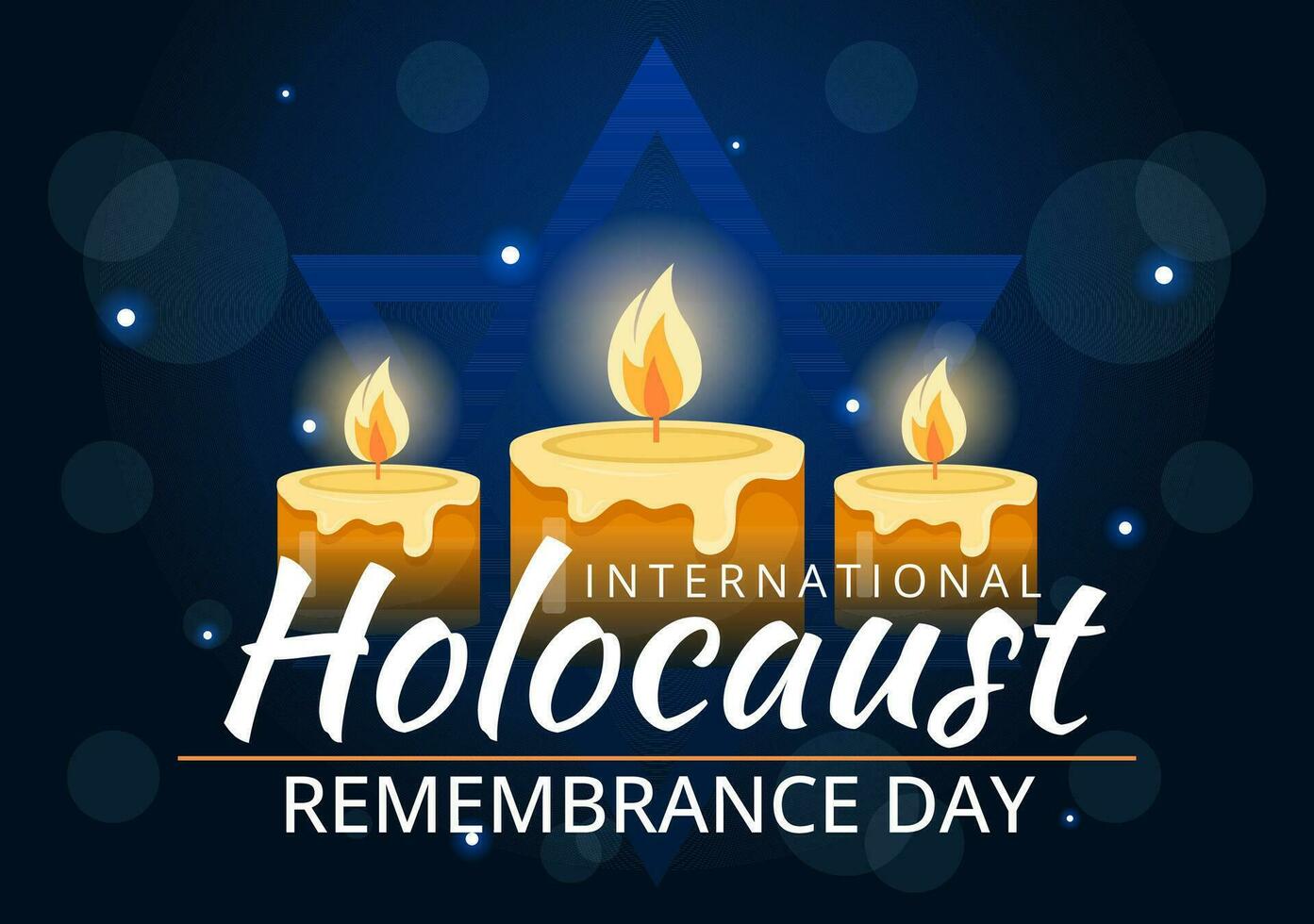 internacional holocausto remembranza día vector ilustración en 27 enero con amarillo estrella y vela a conmemora el víctimas en plano antecedentes