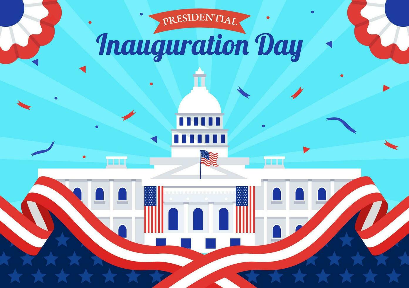 USA Presidential Inauguration Day Vector Illustration January 20 with Capitol Building Washington D.C. and American Flag in Background Design