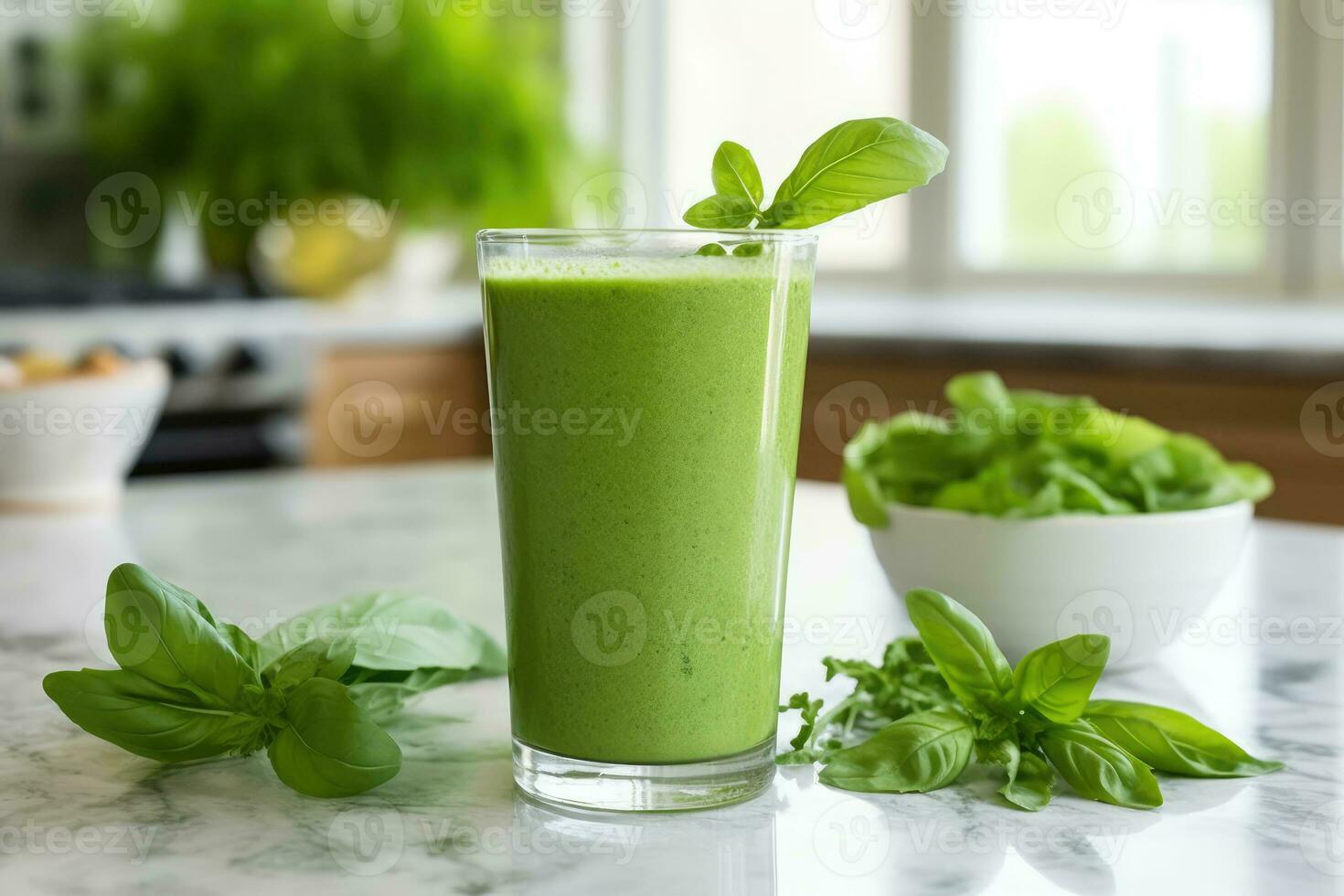 Freshen Up Your Day with a Minty Green Smoothie - A Still Life in Health and Wellness - AI generated photo