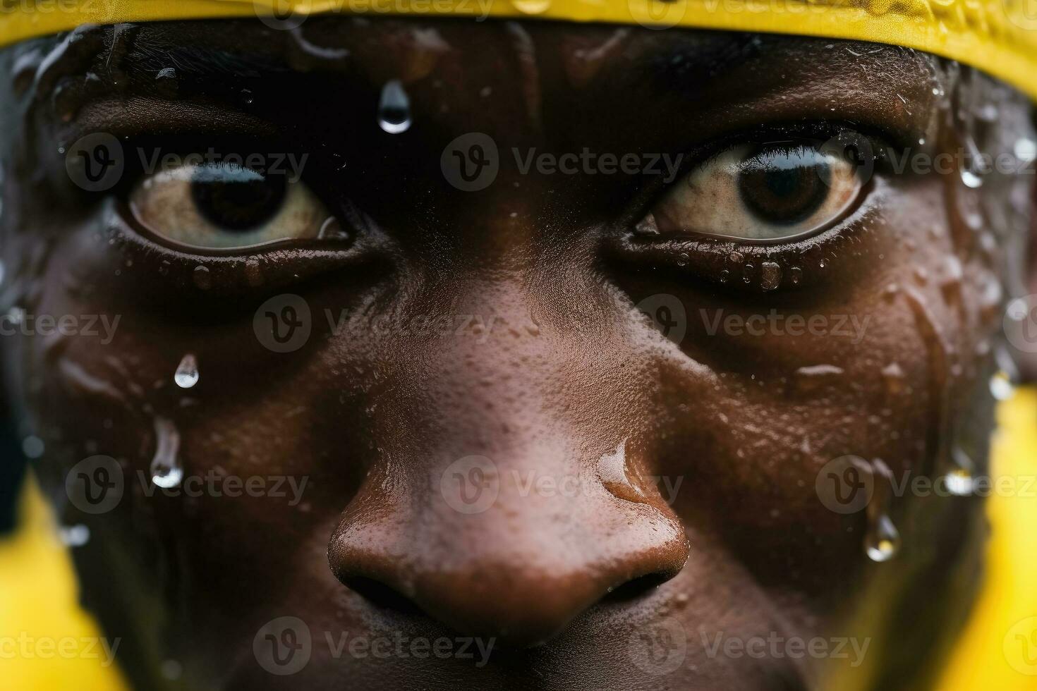 The Grit of a Champion - Close-Up of Athlete's Determined Face During Race - AI generated photo
