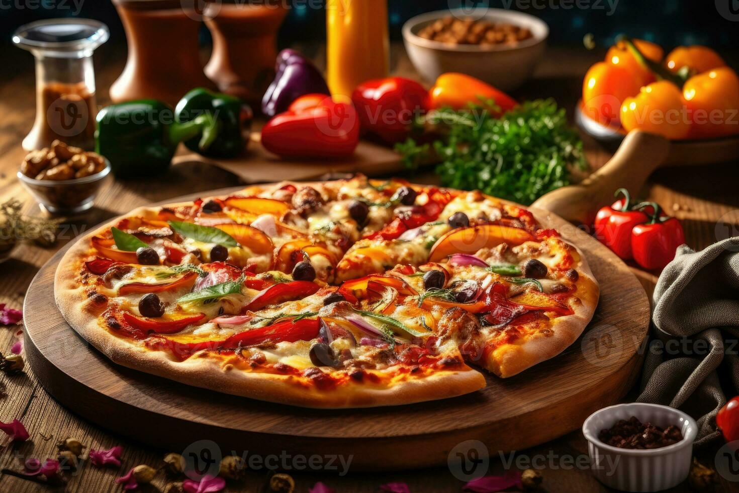 Culinary Artistry - A Colorful Veggie Pizza That Will Make Your Taste Buds Dance - AI generated photo