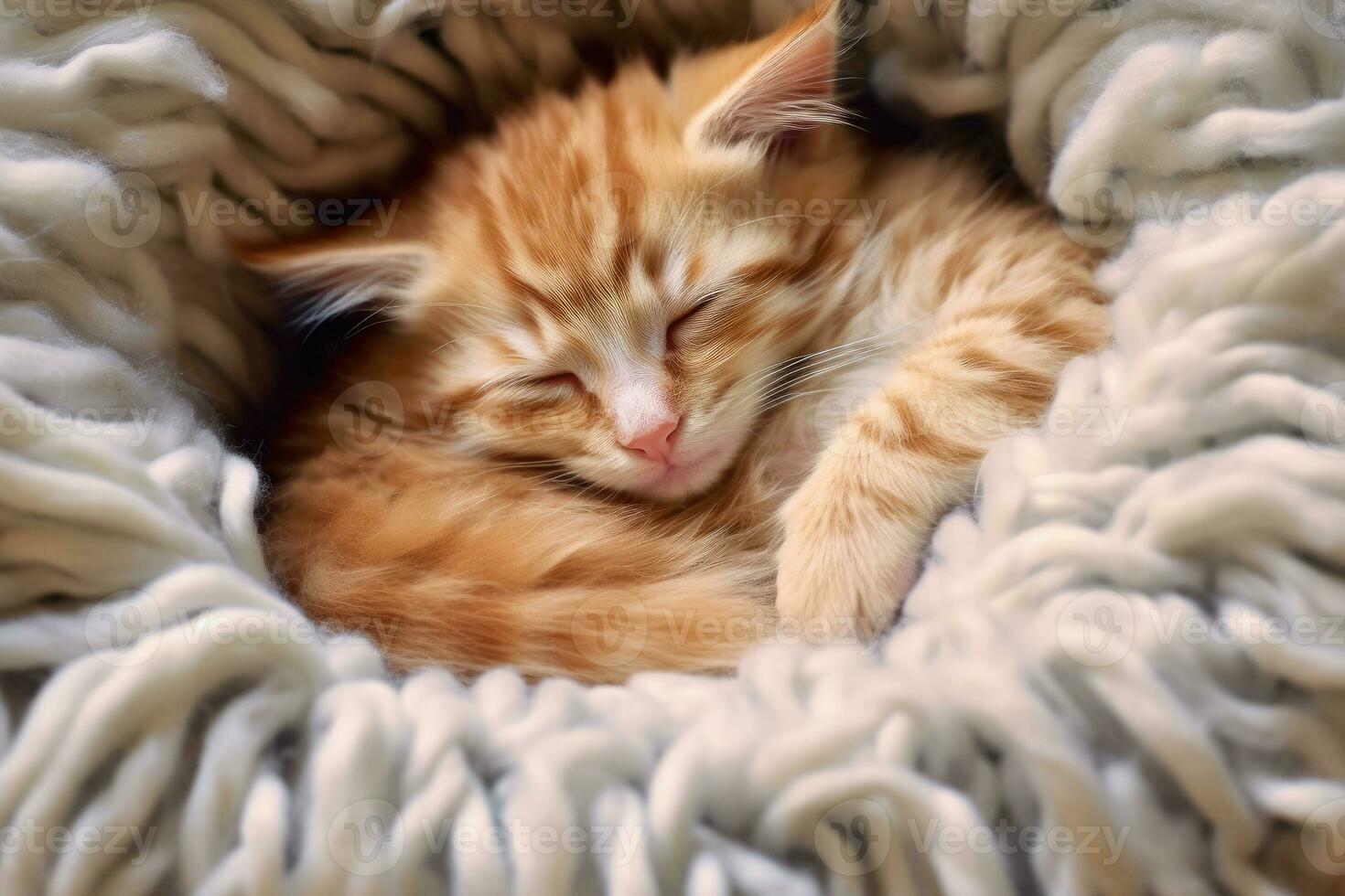 Home Sweet Home - A Calm Kitten on a Soft Blanket - AI generated photo