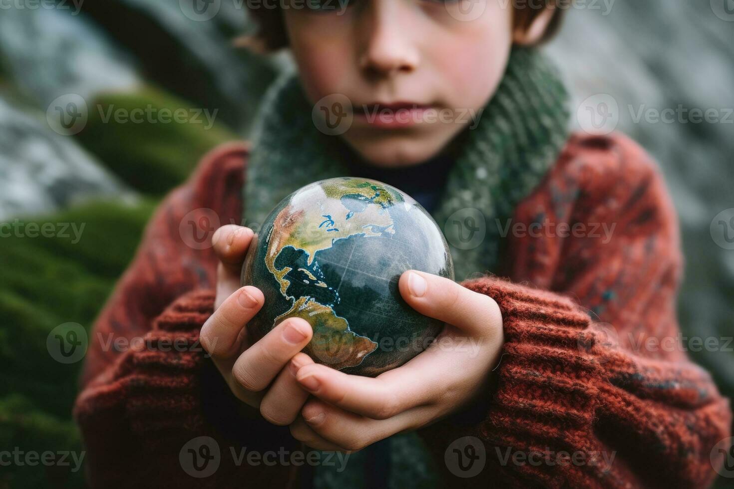 Child's Hand Holding Earth - A Thoughtful Close-up on Sustainability and Global Issues - AI generated photo