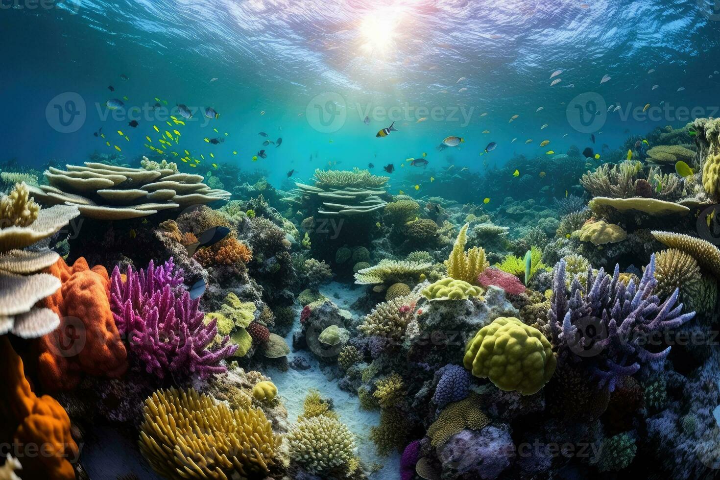 Beneath the Surface - A Dreamy Underwater View of a Colorful Coral Reef - AI generated photo