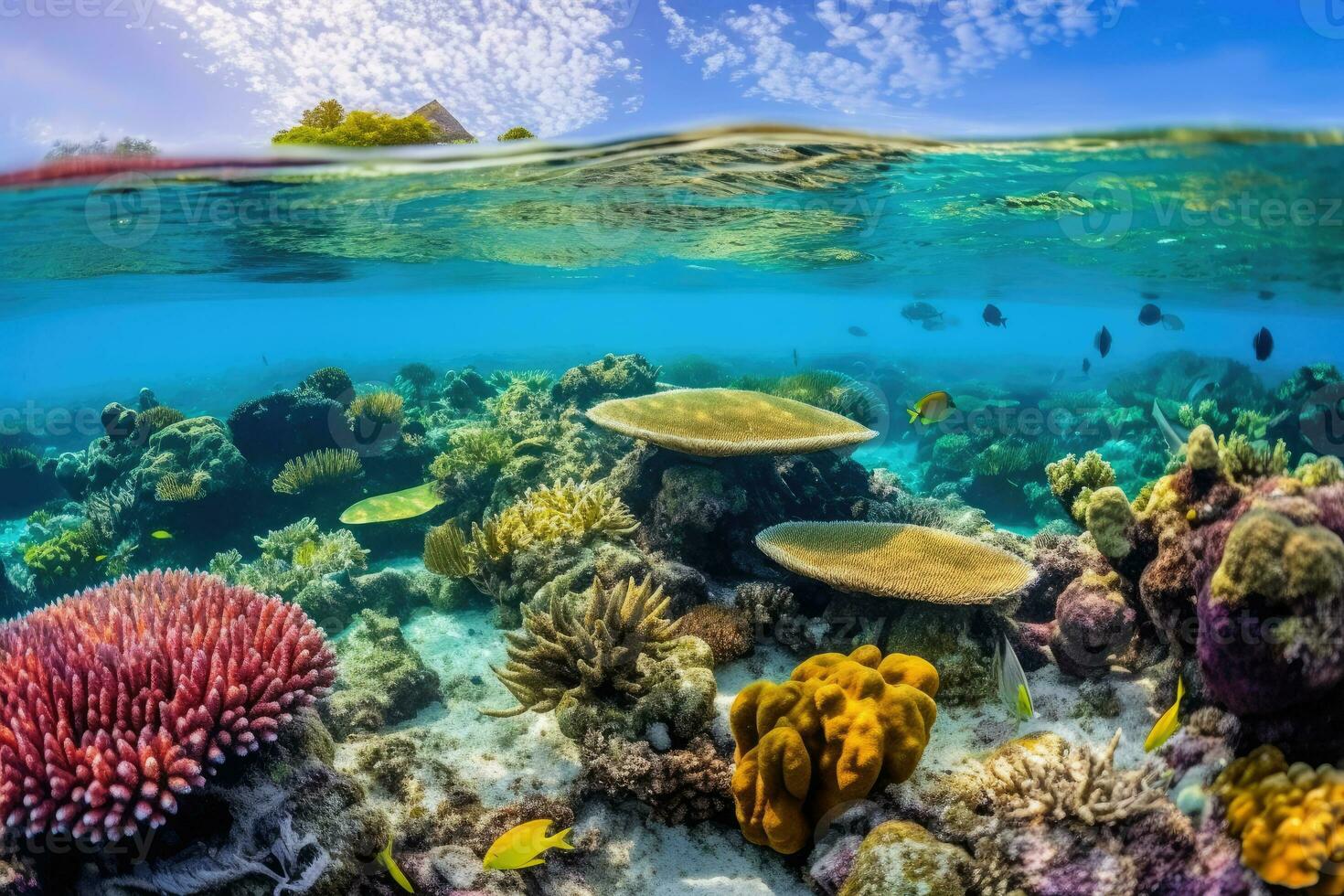Beneath the Waves - A Stunning Coral Reef Teeming with Life - AI generated photo