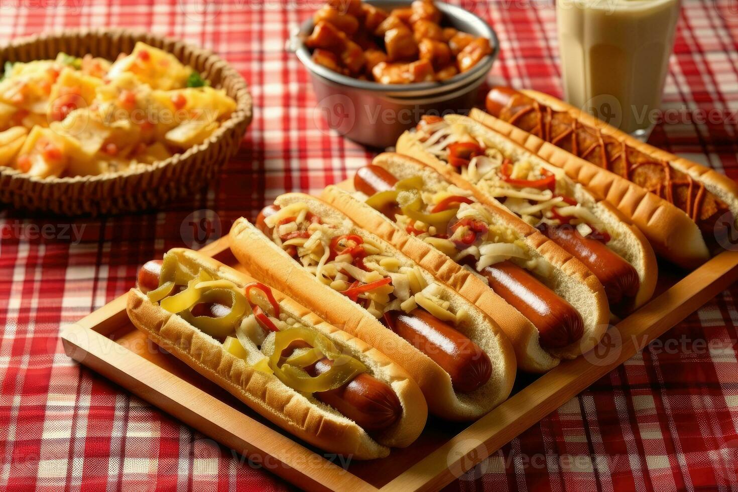 Satisfy Your Cravings - Mouth-Watering Hot Dogs with All the Fixings - AI generated photo