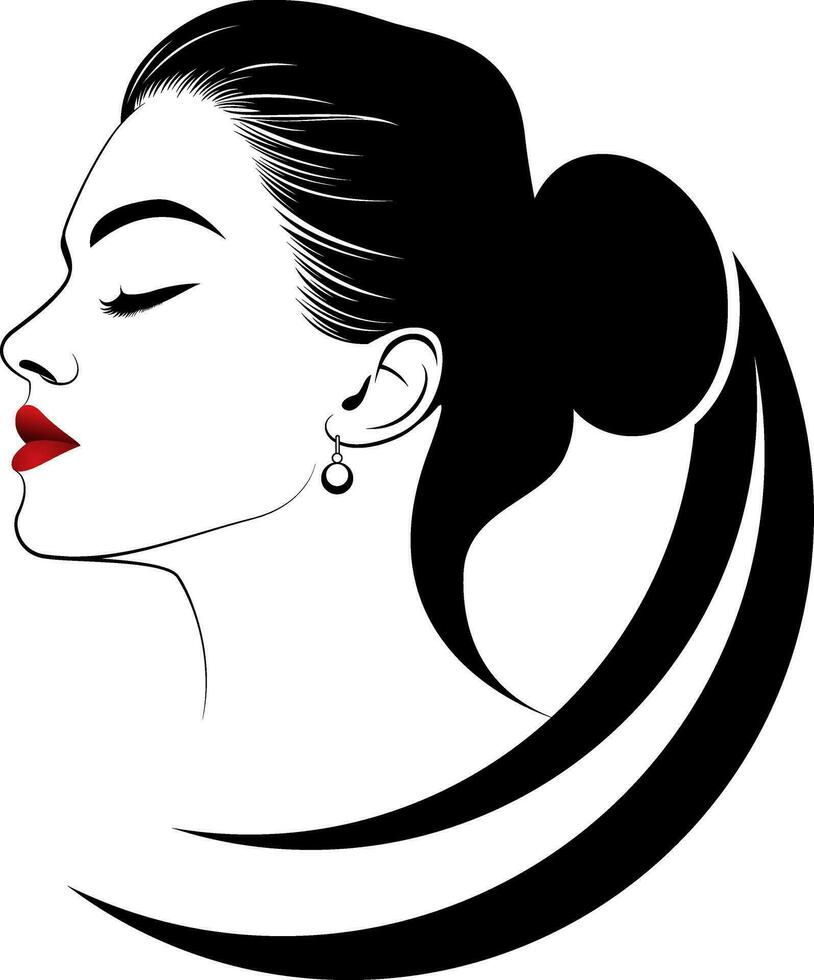 Vector illustration of a beautiful woman with closed eyes and hairstyle. Women's face logo