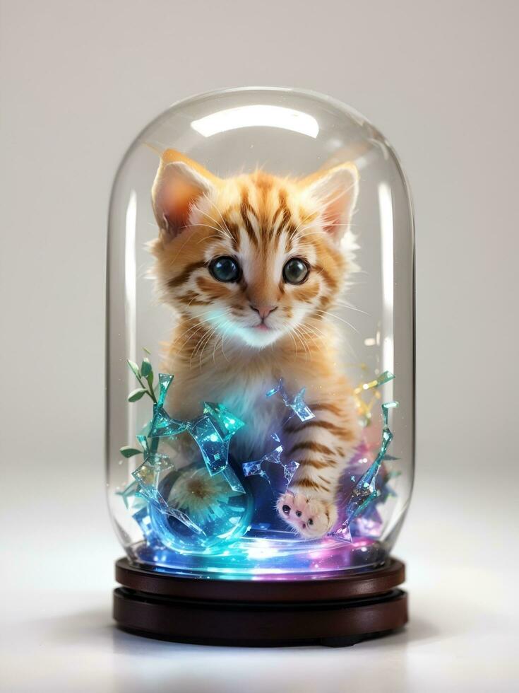 kitten in a bottle, AI generated. photo