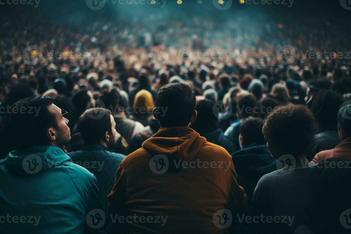 back view of crowd of fans watching live concert ai generative photo