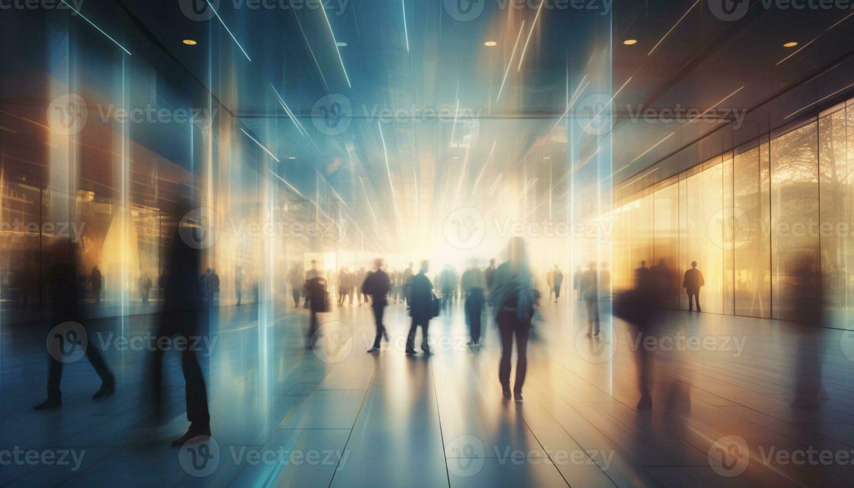 Long exposure view of fast movement of people in interior of society ai generative photo
